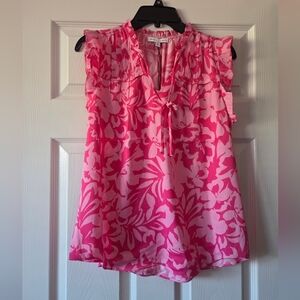 Vibrant Pink Floral Ruffle Blouse Size S By Maison D'Amelie NWT